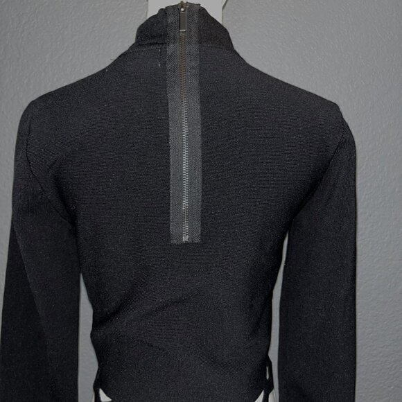 JOHN + JENN Black Mock Neck Long Sleeve Cut Out Hem Cropped Sweater Exposed Zip - Picture 5 of 8